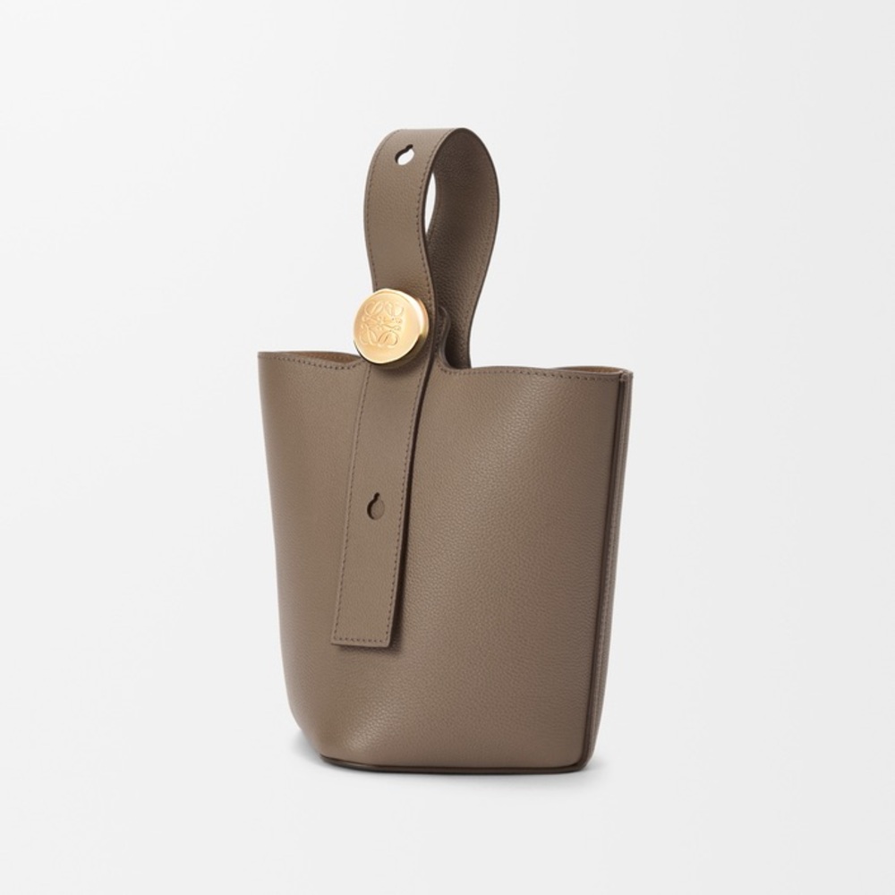 LOEWE Taupe Mini Pebble bucket in soft grained calfskin